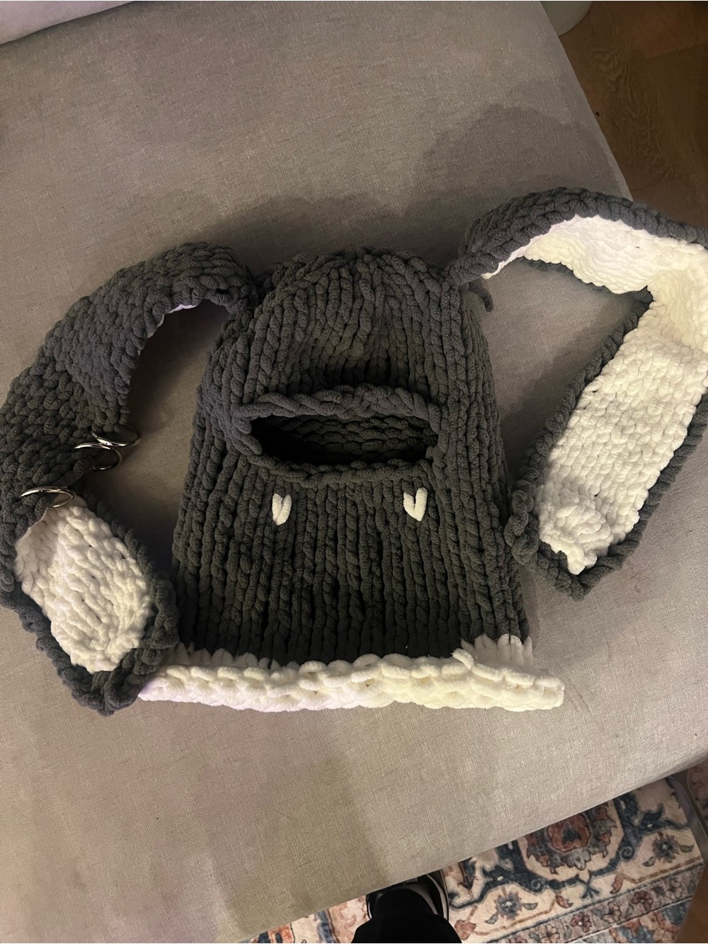 Kids Plush Dark Gray & White Knit Animal Backpack Carrier